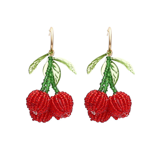 Handwoven cute cherry earrings