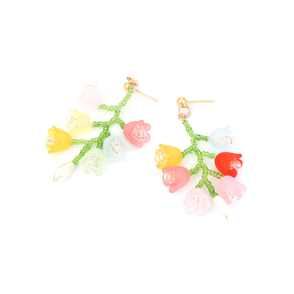 Handwoven lily of the valley flower earrings