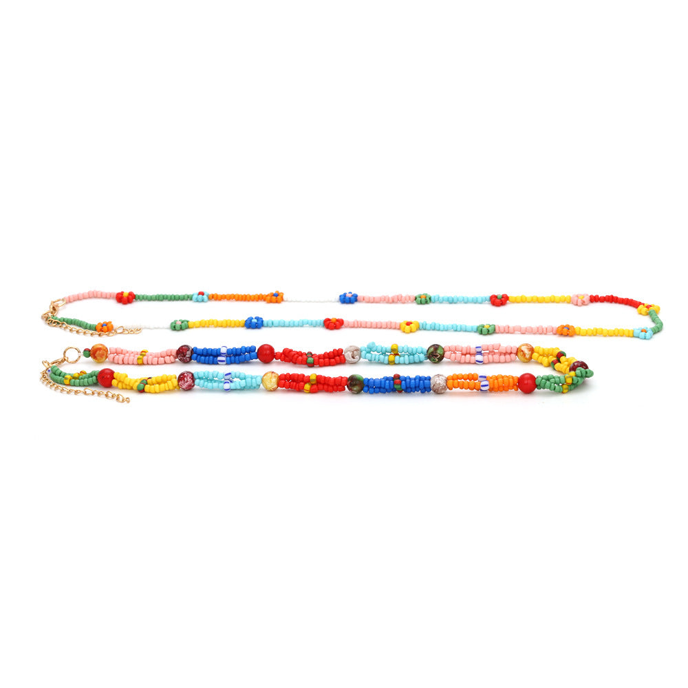 Handwoven double layer colorful flower necklace