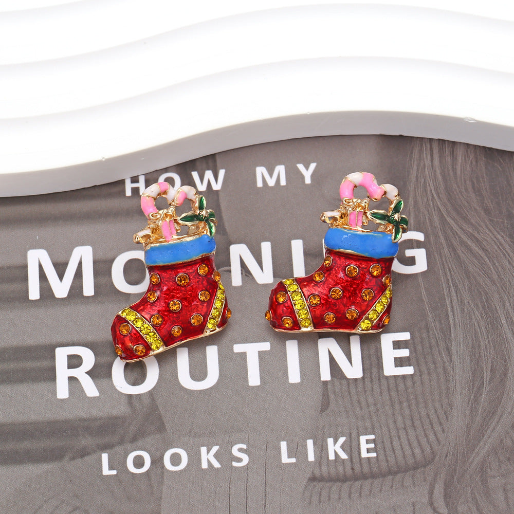 Creative cute Christmas sock earrings