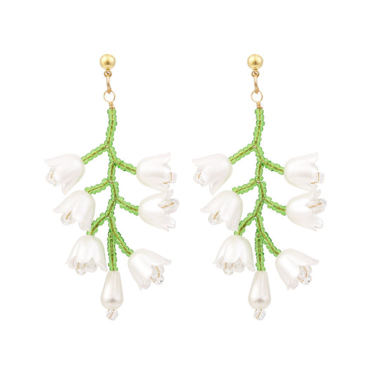 Handwoven lily of the valley flower earrings