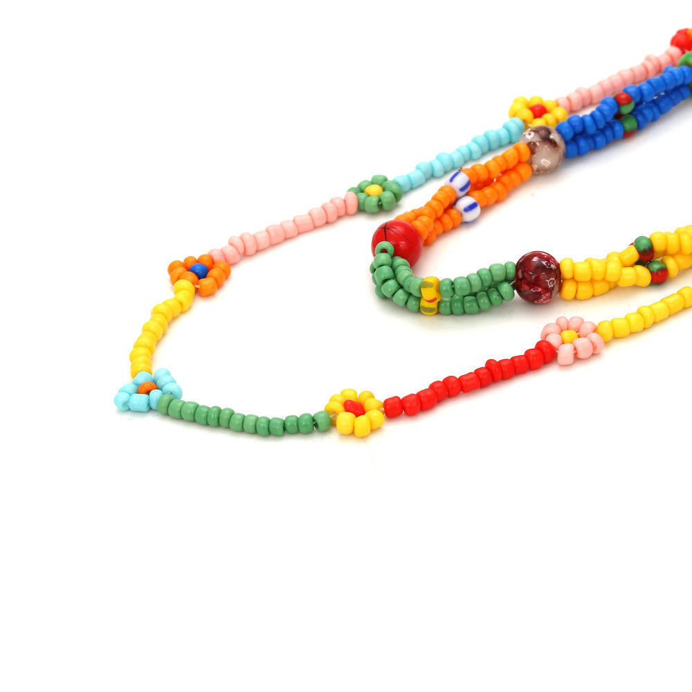 Handwoven double layer colorful flower necklace