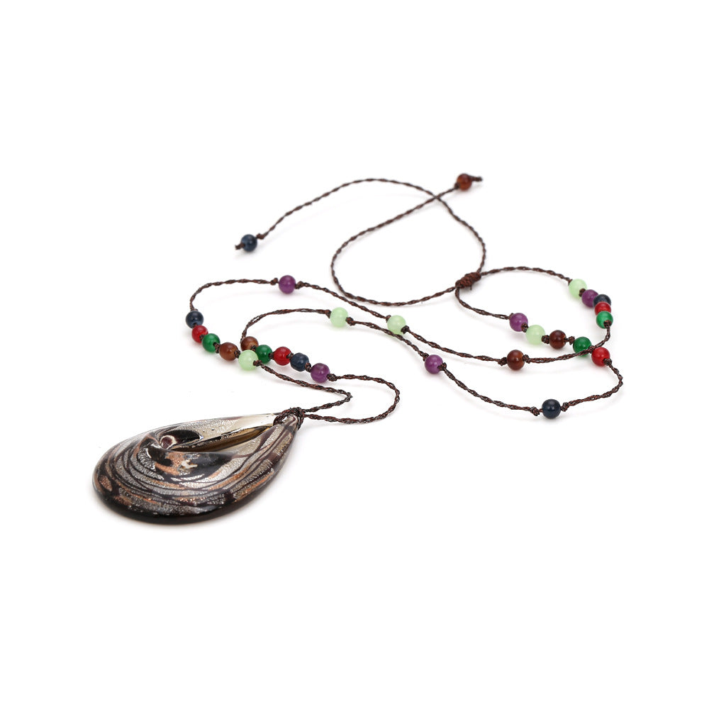 Bohemian vintage drop-shaped glass necklace