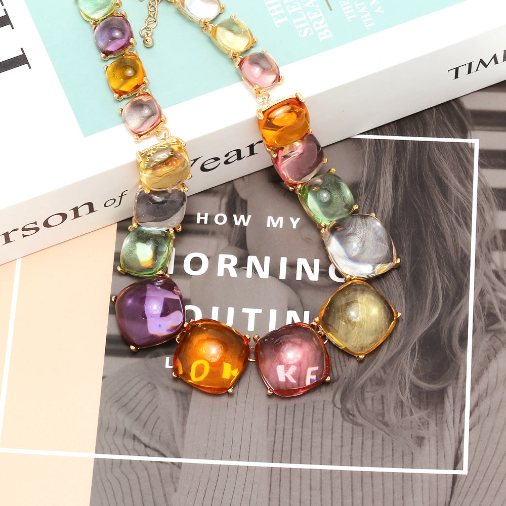 Colorful Transparent Geometric Shape Resin Necklace