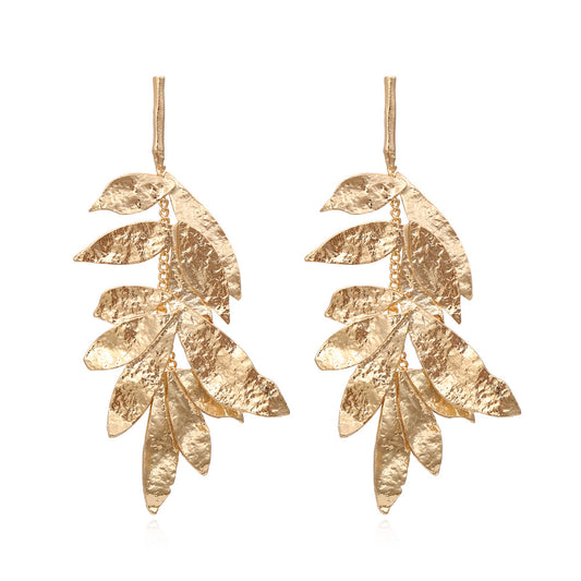 Asymmetrical leaf tassel earrings