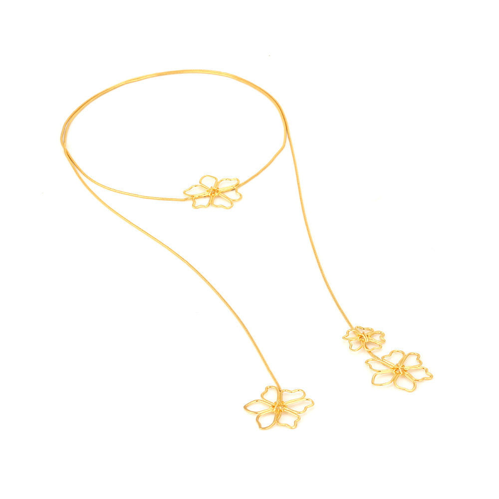 Retro long metal chain flower pendant necklace