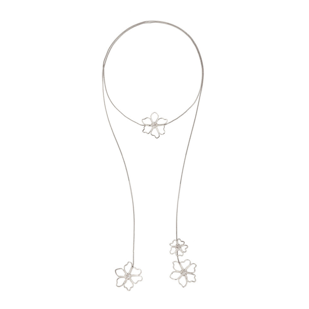 Retro long metal chain flower pendant necklace