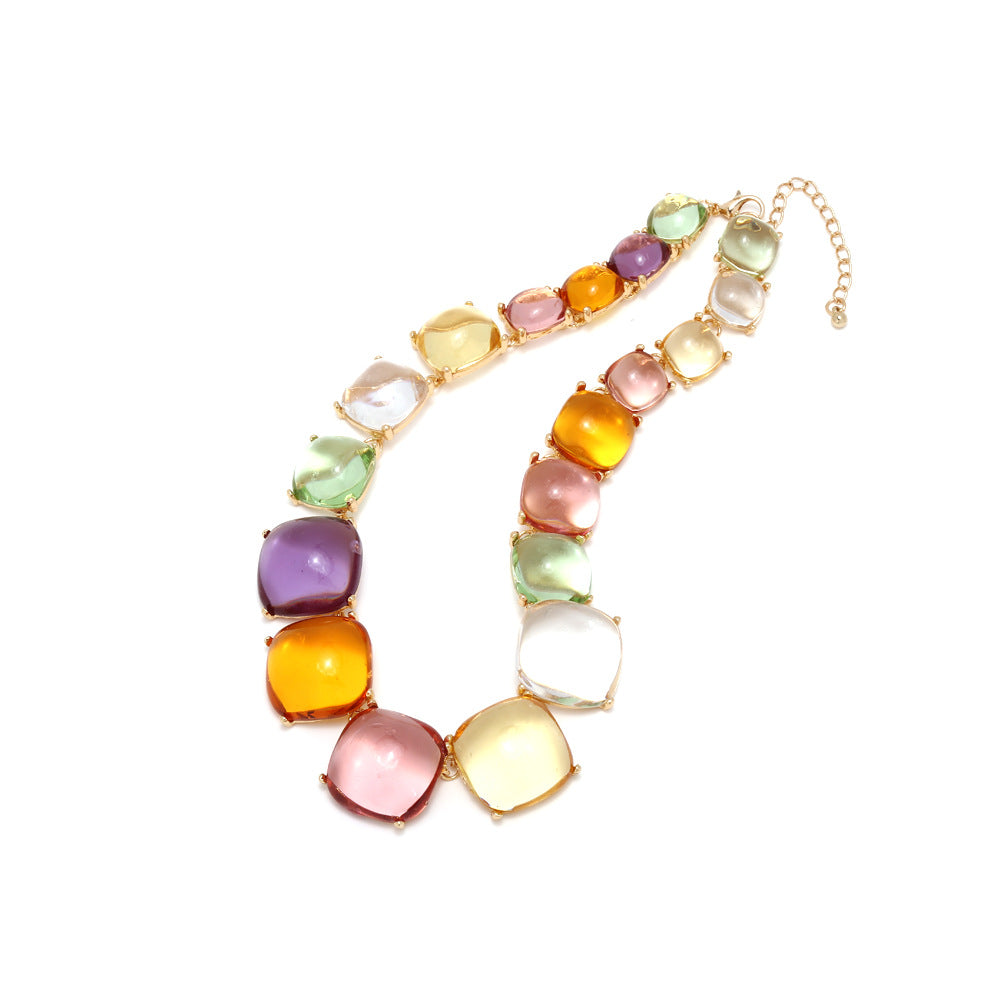 Colorful Transparent Geometric Shape Resin Necklace