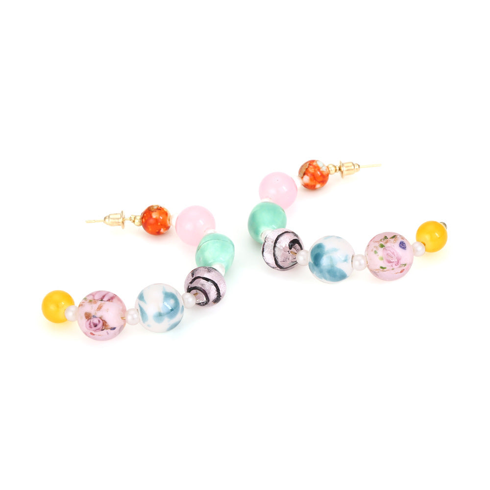 Bohemian beaded C-shaped earrings