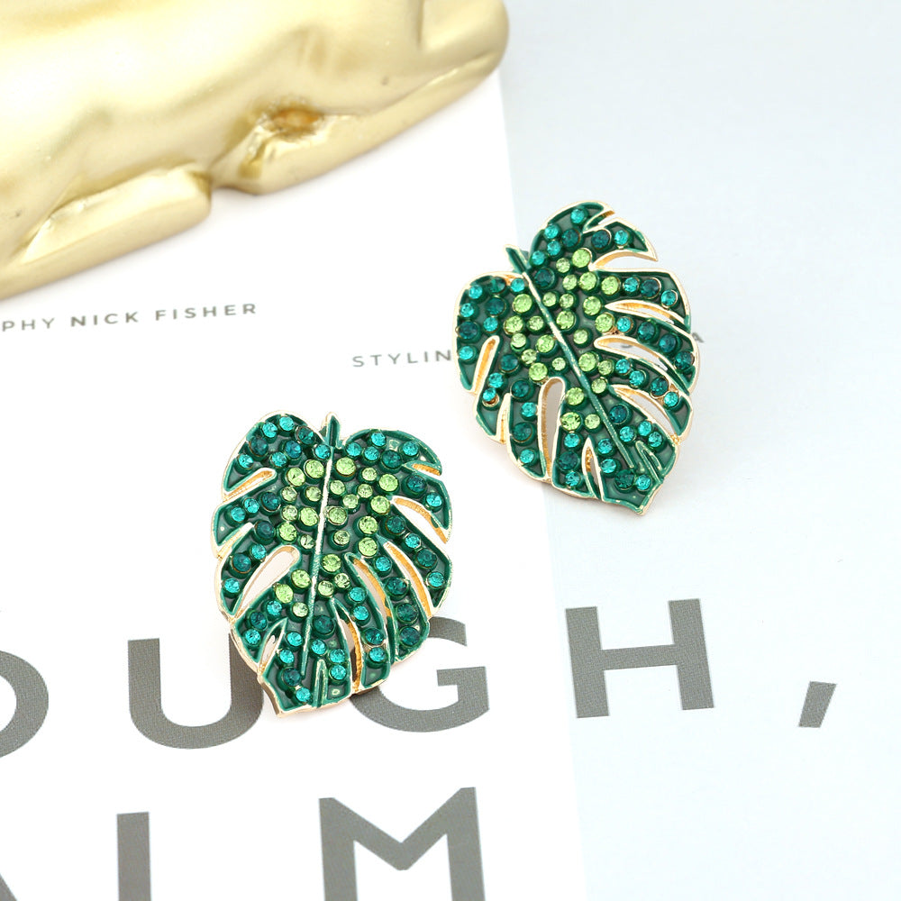 Enamel leaf earrings