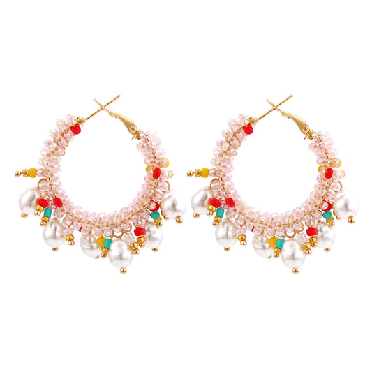 Bohemian Pearl Round Beaded Earrings