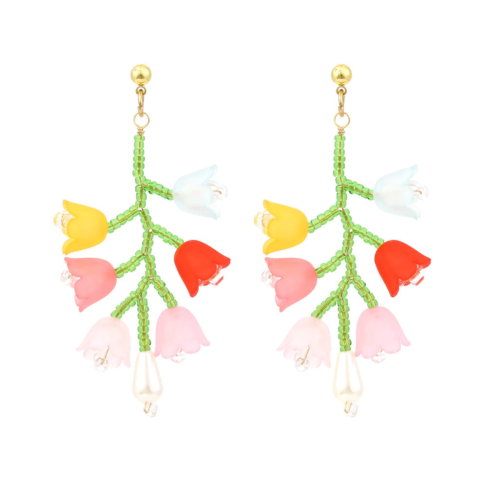 Handwoven lily of the valley flower earrings