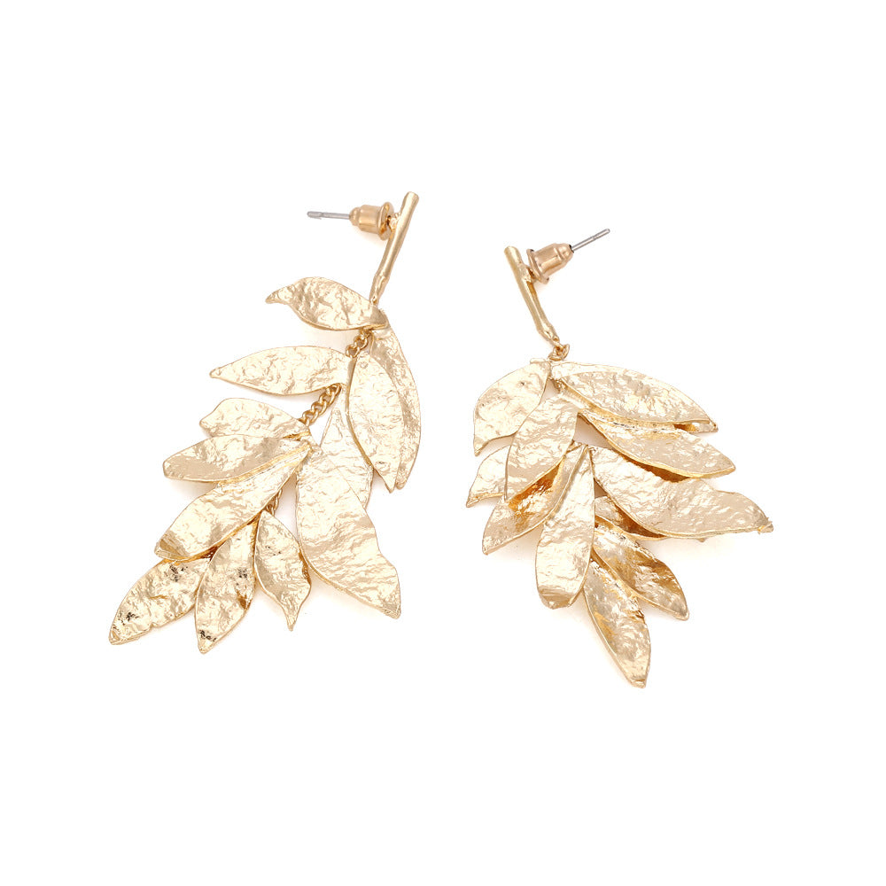 Asymmetrical leaf tassel earrings